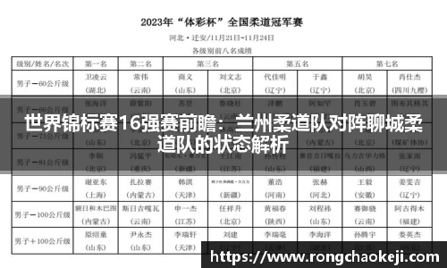 世界锦标赛16强赛前瞻：兰州柔道队对阵聊城柔道队的状态解析